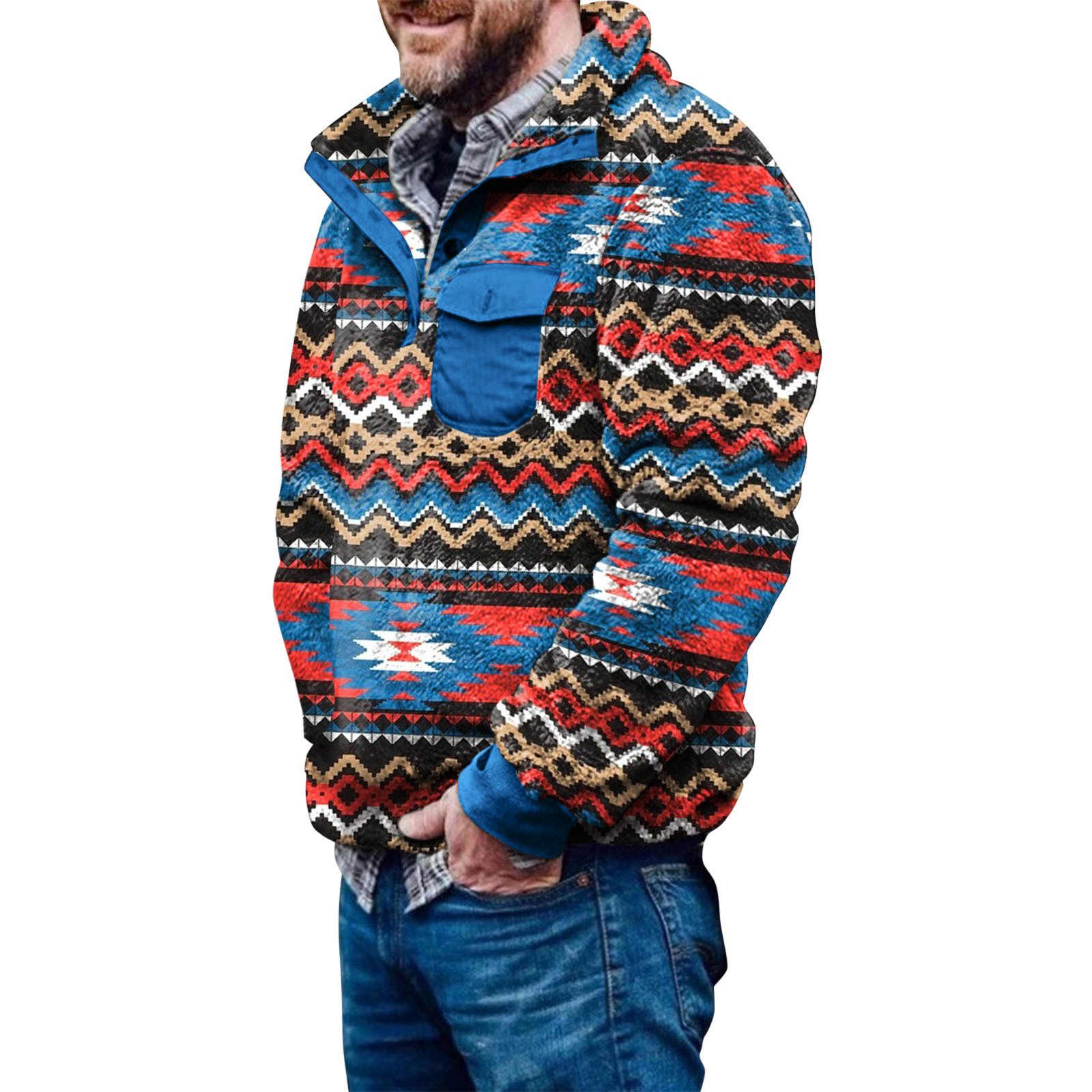 2021 Autumn/Winter New Men's Checkered Double sided Cardigan Sweater Fashion Plush jacket_voghion.com