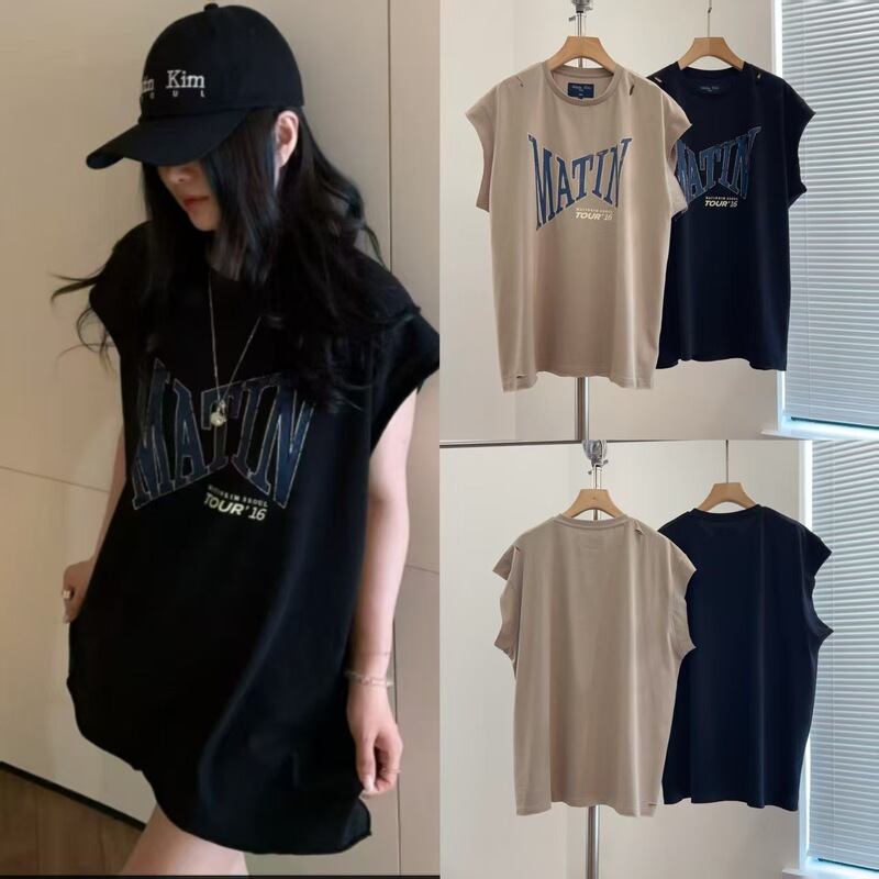 Korean-style boyfriend-style American retro loose oversized short-sleeve sleeveless tank top T-shirt, same style as in Dongdaemun Korean-style boyfriend-style American retro loose oversized short-sleeve sleeveless tank top T-shirt, same style as in Dongdaemun