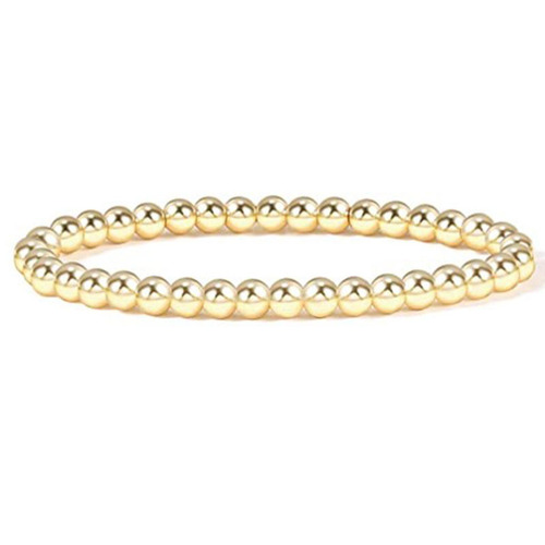 European and American cross-border jewelry gold-plated round beads simple versatile 4mm 6mm safety pin bracelet elastic cord
