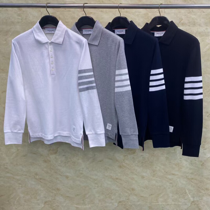 Dongguan brand factory direct tb long sleeve lapel T-shirt loose casual pearl cotton polo shirt for men and women Dongguan brand factory direct tb long sleeve lapel T-shirt loose casual pearl cotton polo shirt for men and women