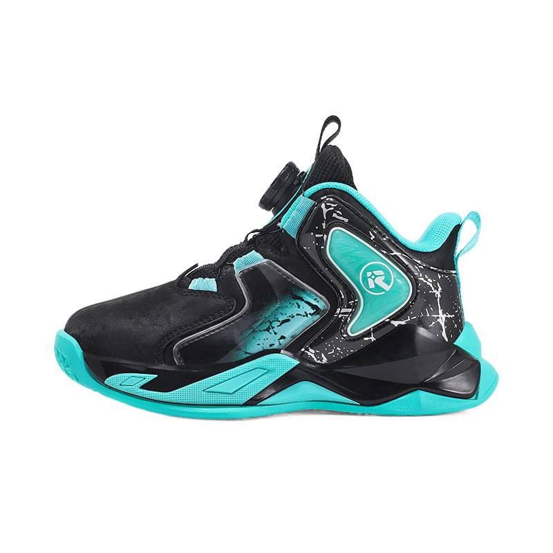 Inventario al por mayor de tendencia de zapatos de baloncesto de cuero con botones giratorios cómodos zapatos deportivos interiores frescos zapatos para niños para correr