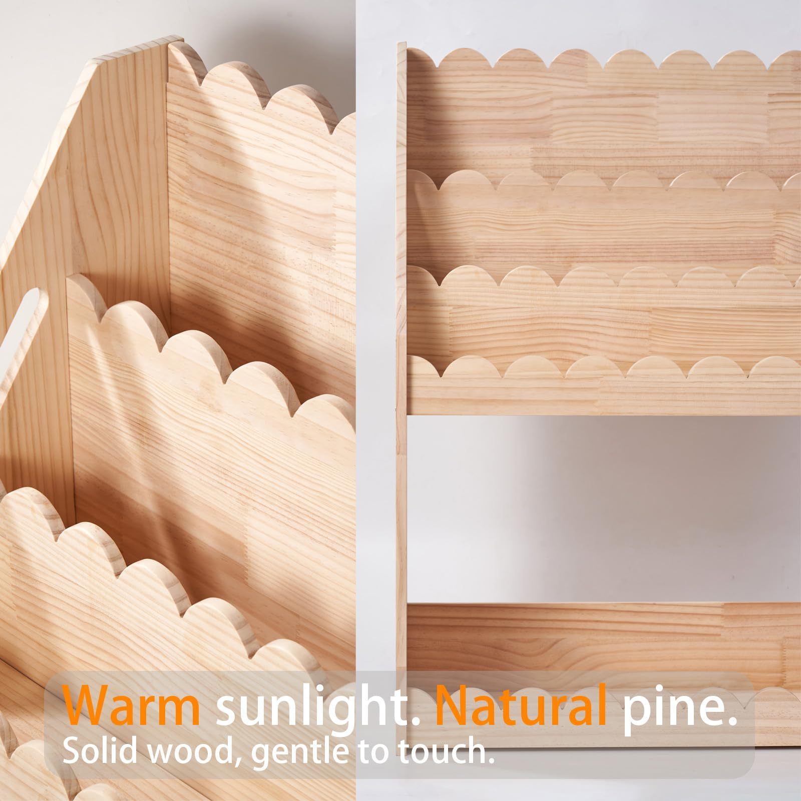 Cross-Border Children's Fan-Shaped Four-Tier Montessori Wooden Bookshelf