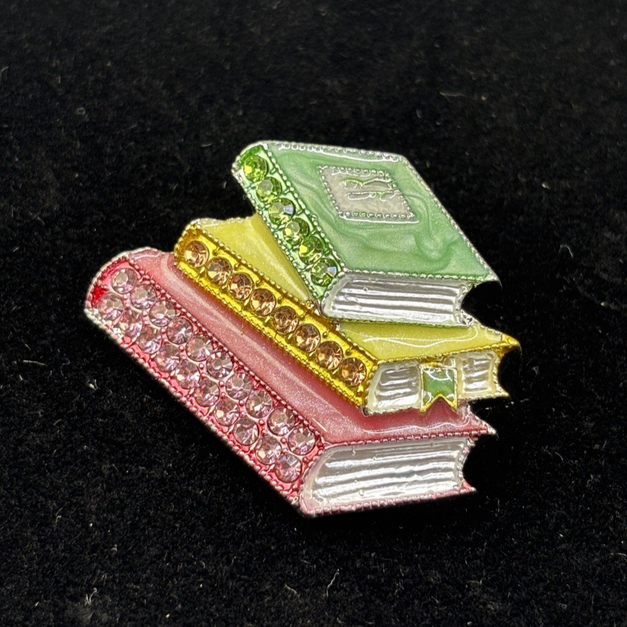 European and American New Enamel Rhinestone Three-Book Shaped Brooch Creative Pin Trendy Men's and Women's Clothing Accessories Corsage Jewelry