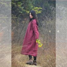 3378冬季棉麻女装原创复古清新百搭女式长袖棉衣棉服棉袄加长棉袍