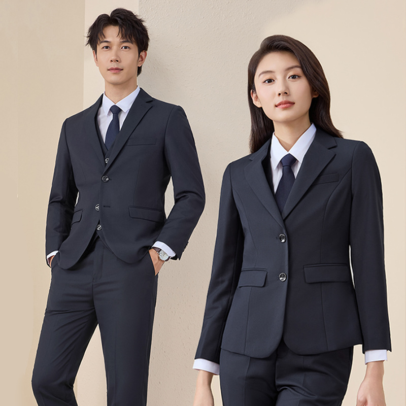 秋冬新款西装套装男大码黑色西服男女同款职业正装伴郎服工作服
