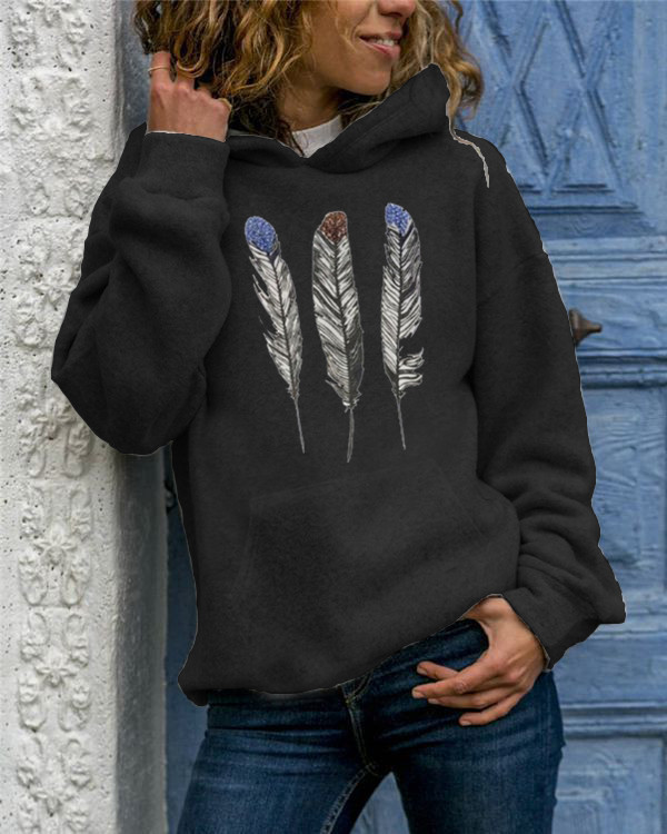 Women's Hoodie Long Sleeve Hoodies & Sweatshirts Printing Casual Feather display picture 1