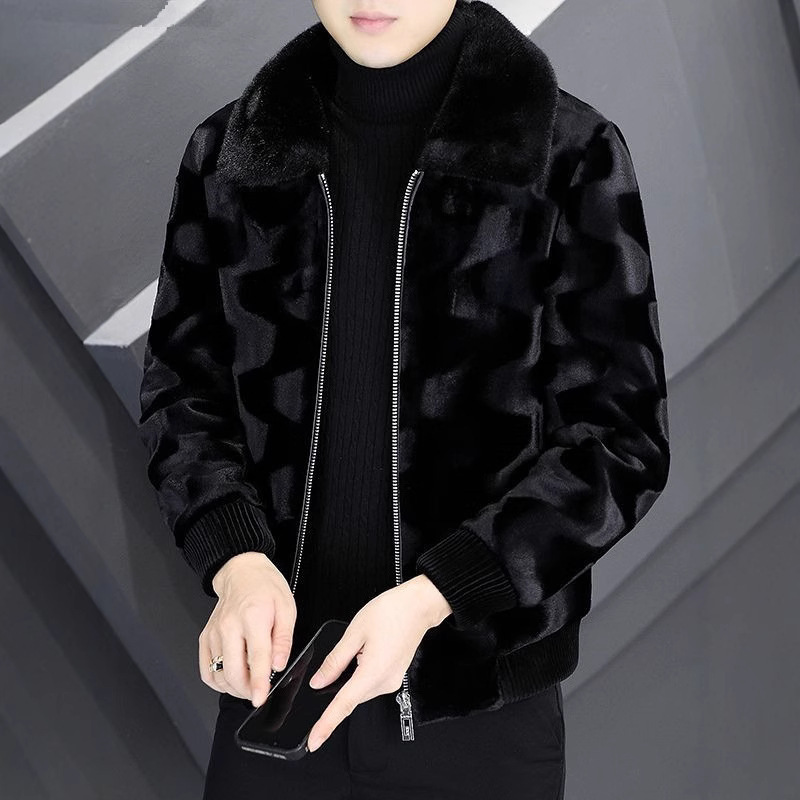 Gold Mink Fleece Haining Fur Men's Winter New Lapel Mink Coat Whole Mink Thickened Mink Fleece Jacket Men's Coat