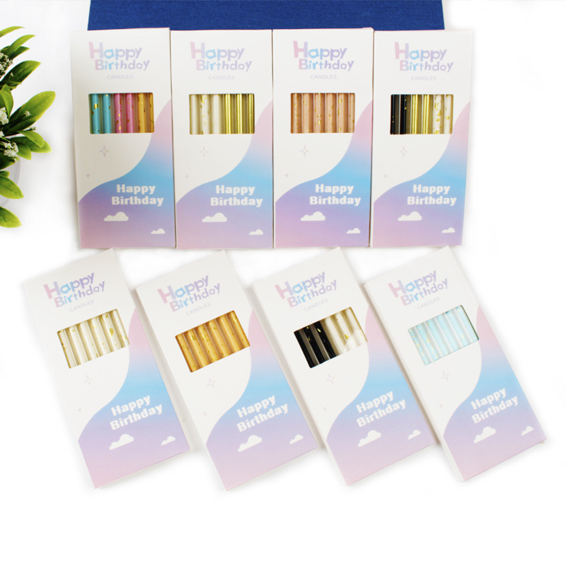 Nuevo ins vela de cumpleaños dorado simple año de edad pastel de fiesta sin humo creativo en caja 6 velas de lápiz