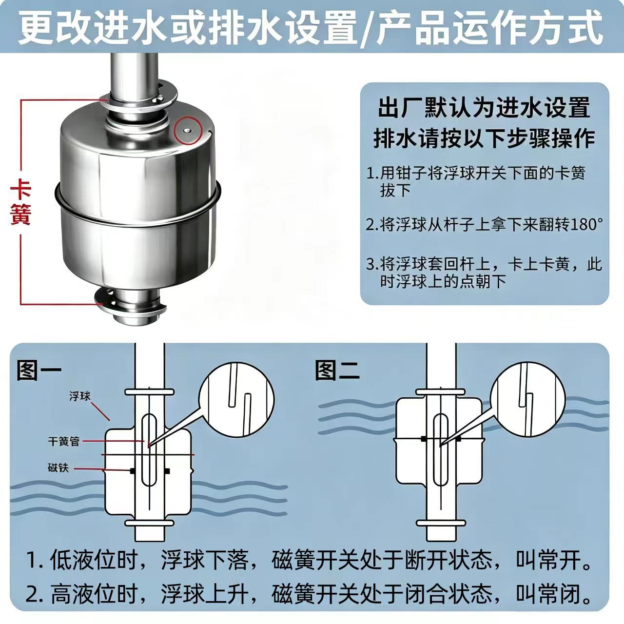 单球浮球液位开关 不锈钢小型液位传感器控制器 水位传感器报警器