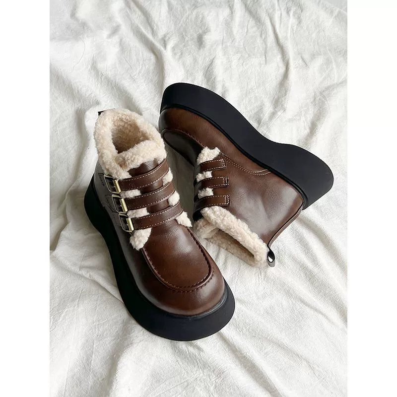 Ботинки martens на платформе, зимние тёплые ботинки‑анкл, корейский стиль, размеры 35–40
