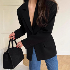 通勤复古黑色小西装外套女2025秋冬新款欧美职业窄版收腰西服女装