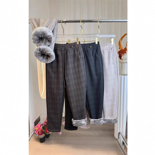 冬季新款特厚雪狐绒羊毛格子哈伦裤高腰加绒加厚北极绒休闲女裤