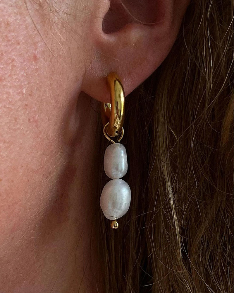 18K Gold Plated Plating Material Earrings Classification PVD Coated 18K Gold Plated Round 302 Stainless Steel Freshwater Pearl Elegant Simple Style Waterproof Non Tarnish Earrings