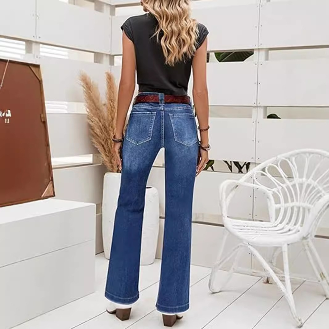 Jeans Acampanados de Tiro Alto para Mujer, Algodón y Spandex, Elástico, con Bolsillos