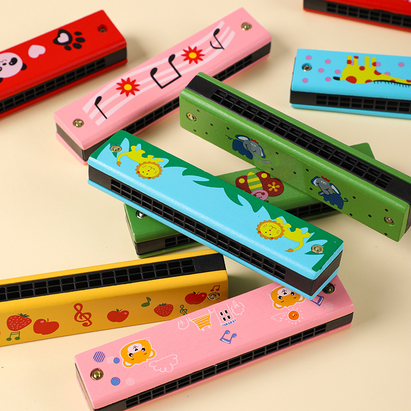 Oferta especial armónica de madera para niños de 16 puertos y doble fila Instrumento musical de iluminación para niños Juguetes de armónica de madera para la enseñanza de los estudiantes