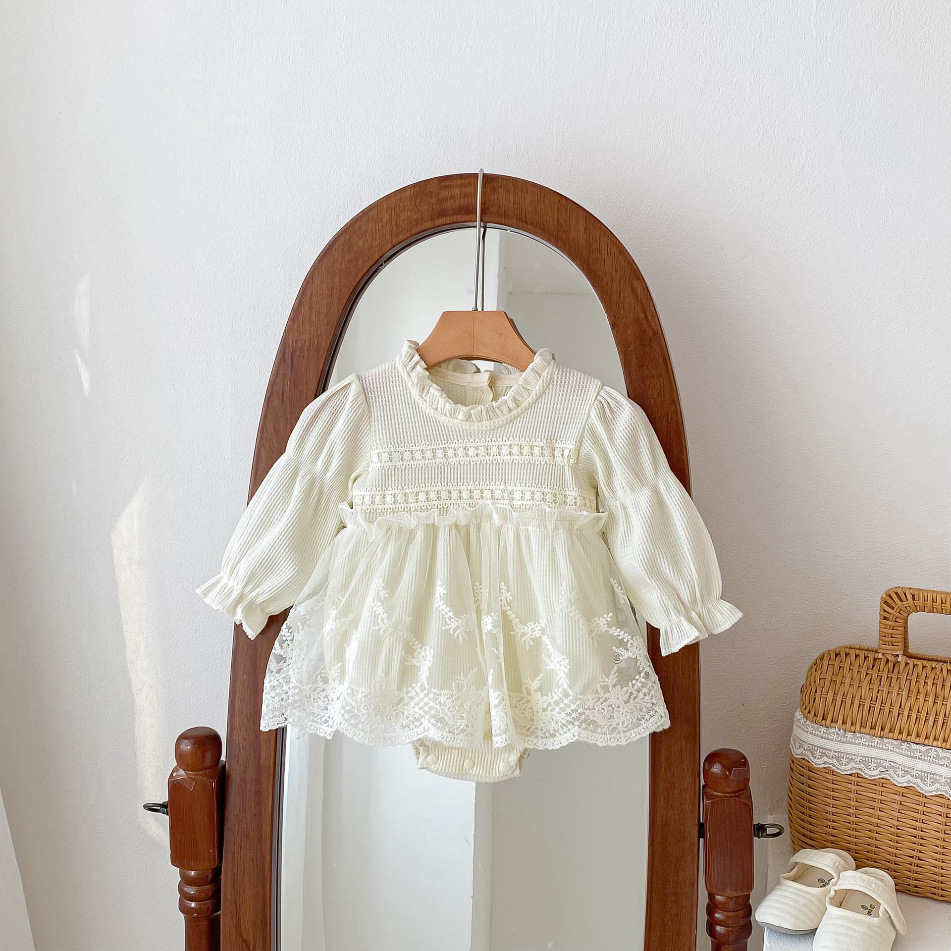 Mameluco de Primavera y Otoño para Bebé Niña, Mono con Encaje Elegante para Recién Nacida, Vestido de Princesa para Gatear