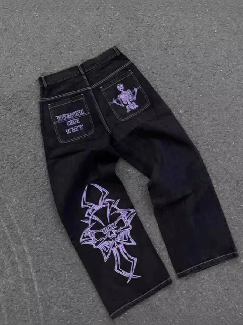 Хип-хоп широкие ноги свободные джинсы Мужская мода черные свободные пластины джинсы мужской рэп джинсы