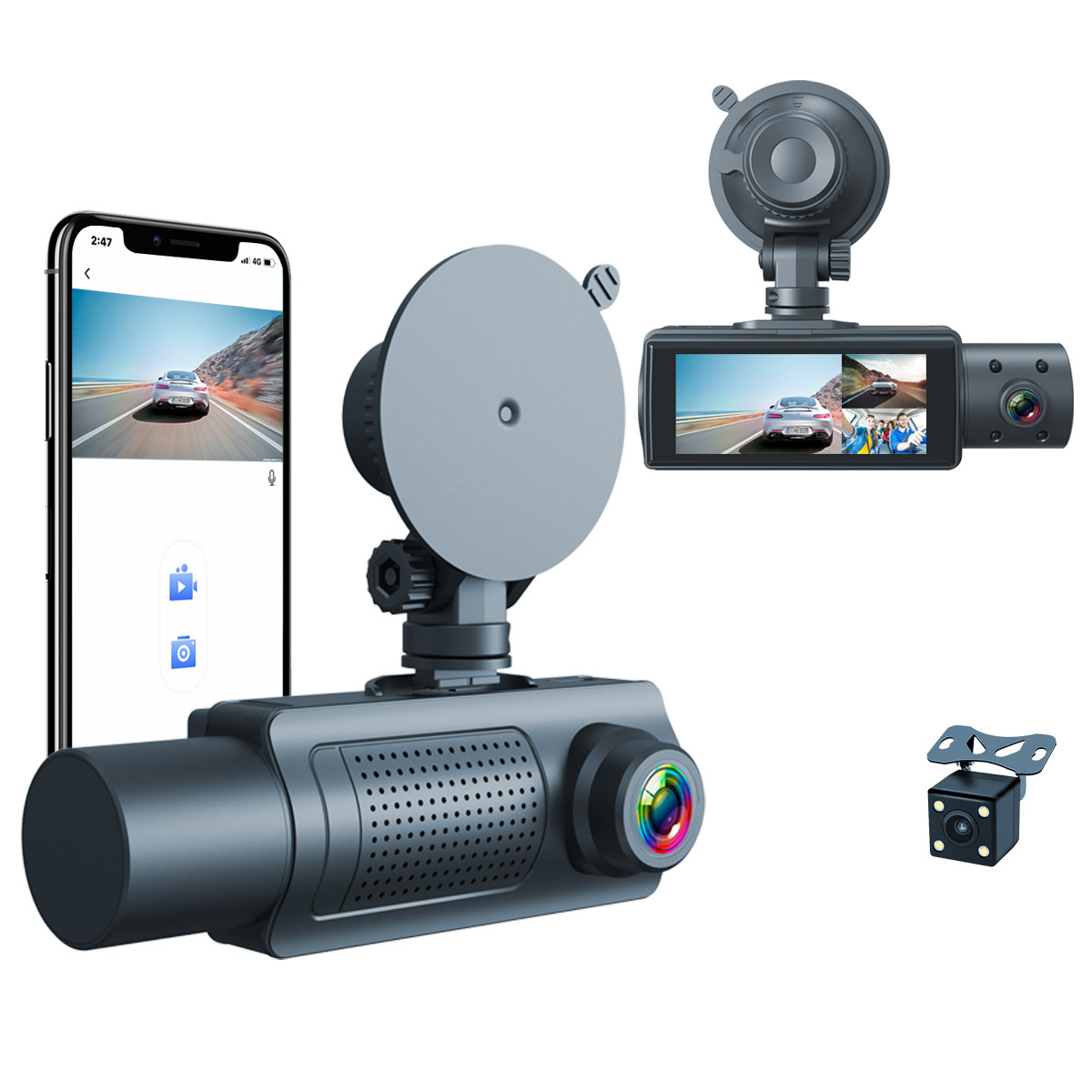 3.16 inch Triple Recording Dash Cam, Mobile Interconnection Smart WiFi
