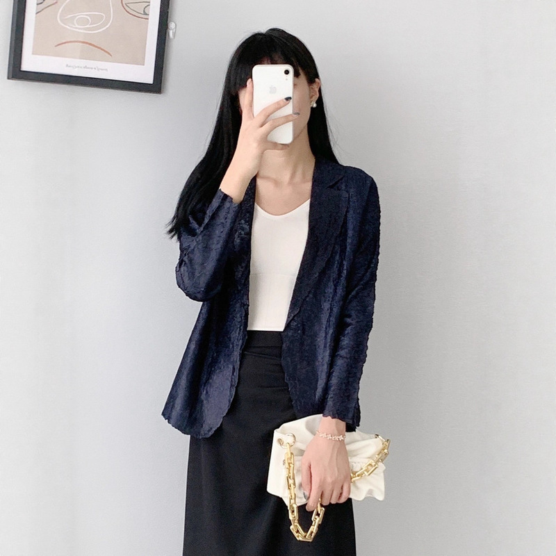 Fashionable Pleated Blazer for Women, New Spring and Autumn Style, Issey Miyake-Inspired High-End Elegant Slim-Fit Casual Small Suit Cardigan