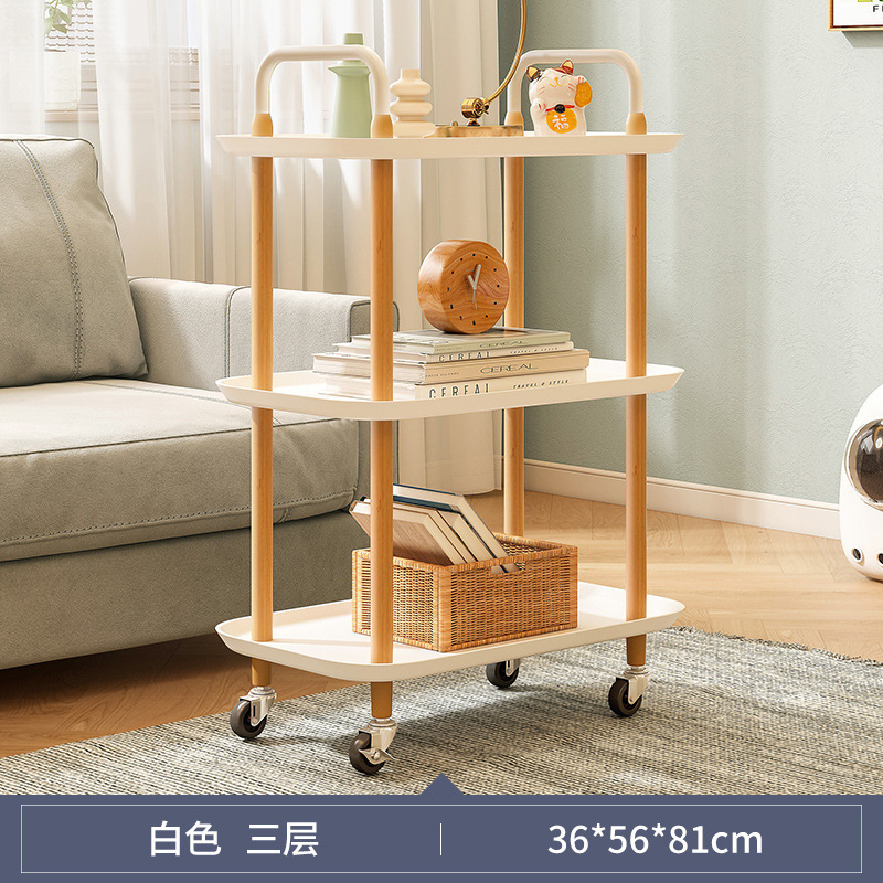 Estante de carro de cabecera de viento crema Estante de almacenamiento de bocadillos multicapa con ruedas para el hogar simple Estante de almacenamiento de teléfonos móviles