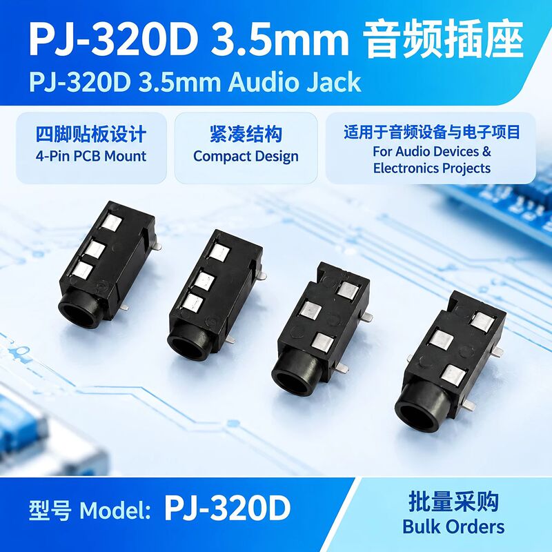 3.5mm headphone jack PJ320D audio socket female connector 3+1 four-pin surface mount headphone socket PJ-320D 3.5mm headphone jack PJ320D audio socket female connector 3+1 four-pin surface mount headphone socket PJ-320D