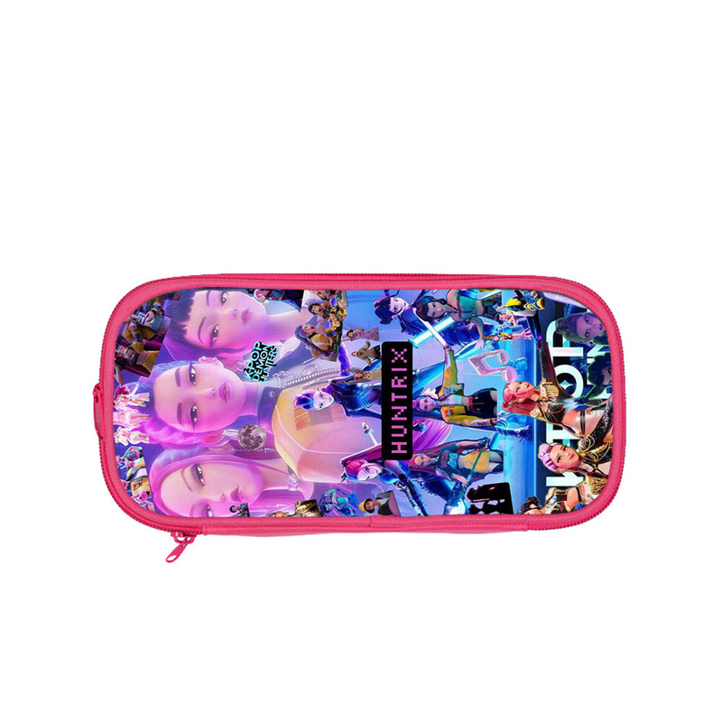 Huntrix Kpop学生粉色双层笔袋Kpop猎魔女团学生收纳文具袋铅笔包|undefined