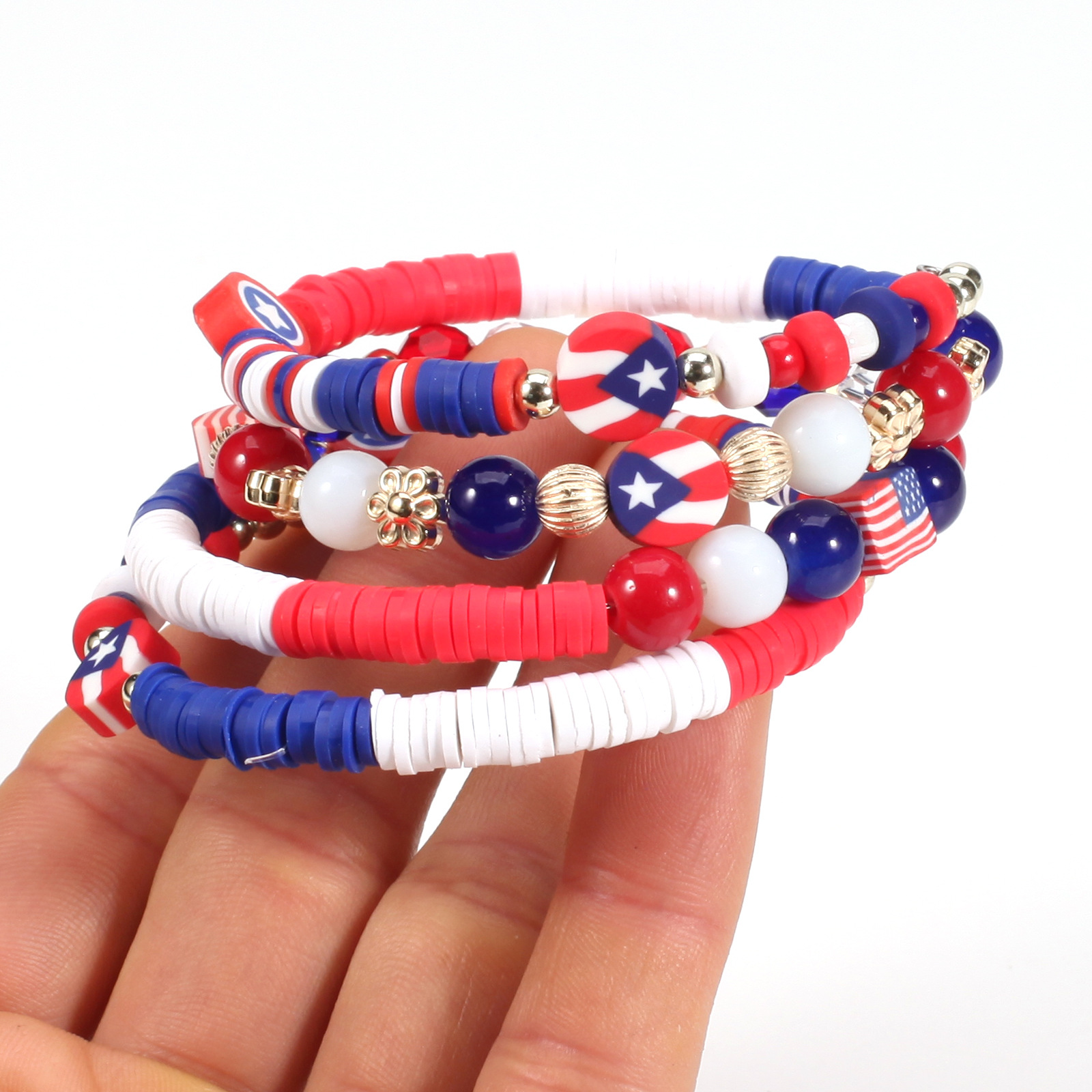 Wholesale Jewelry Classic Style American Flag Soft Clay Beaded Bracelets display picture 2