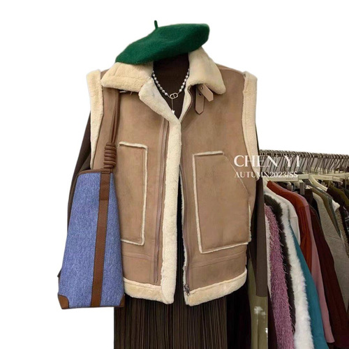 Women's Winter New Plus Size Stand Collar Insulated Biker Vest with Faux Lamb Wool