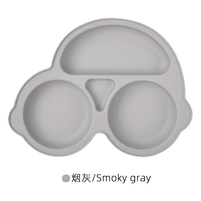 Silicone de dibujos animados para niños automóviles divididos plato de comedor integrado para bebés suplemento plato de comedor de grado alimenticio silicona ventosas
