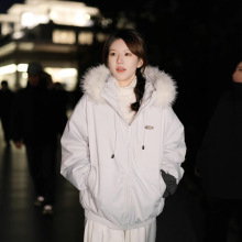 大毛领工装羽绒棉服女2025新款冬季保暖加绒加厚明星同款棉袄外套