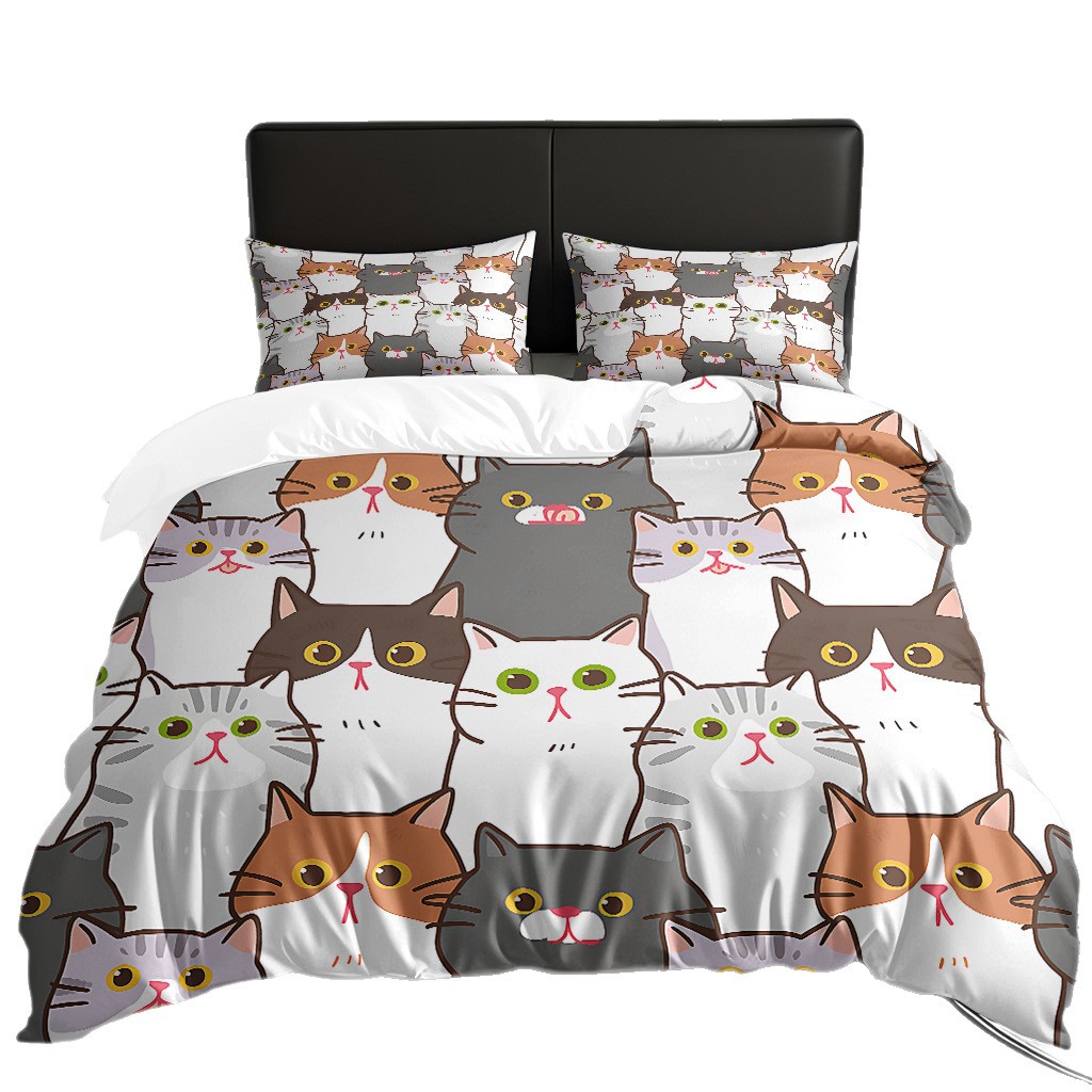 Transfronterizo textil doméstico molido caricatura gatito impresión digital suave permeable colcha colcha set fuente fábrica Temu / JIT