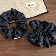 简约格纹双层大肠发圈女高级感丸子头扎发头绳发饰品精致发绳头花