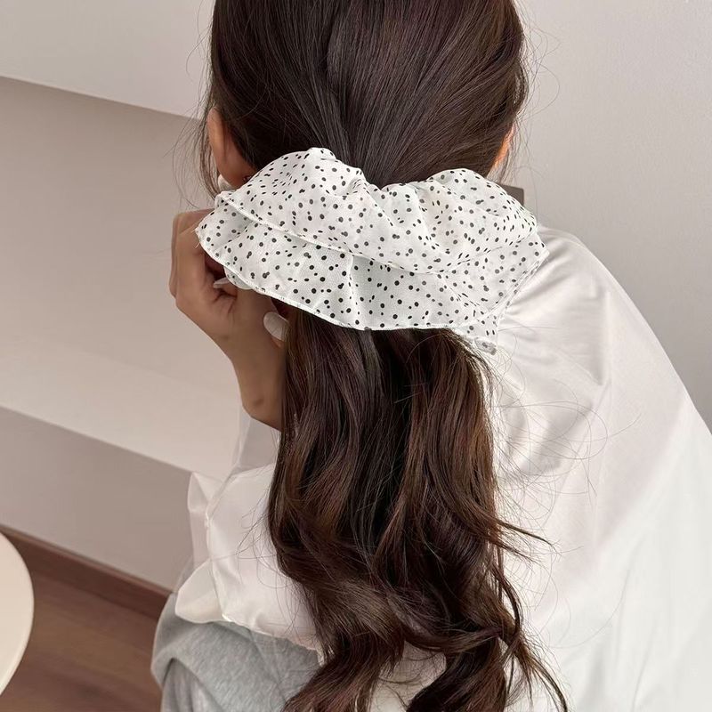 新しい夏の黒と白の水玉模様のスカートヘアゴム二層プリーツメッシュヘッドバンドヘアゴム気質ポニーテールヘアロープ|undefined