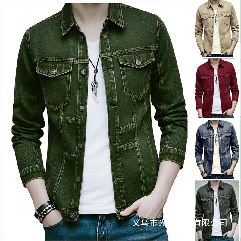 Spring 2026 Commuting Style Slim Fit Youth Suit Collar Non-Hooded Wear-Resistant Denim Men's Jacket