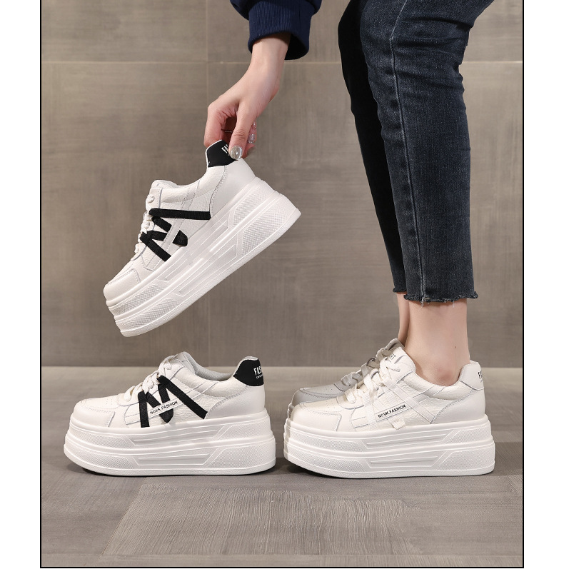 Giày sneaker nữ chunky đế dày trắng đa năng HJ5003, tăng chiều cao 9.5 cm — Màu be đen chi tiết 13