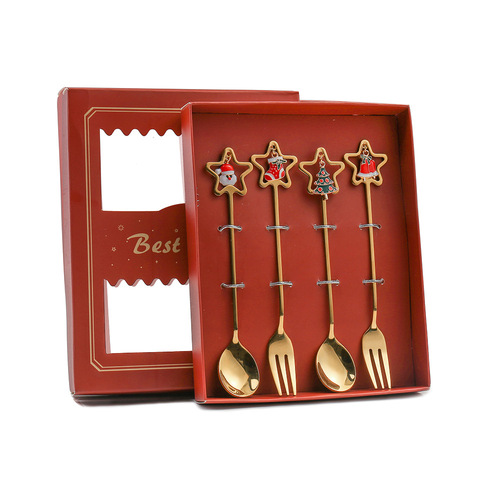 J cross-border Christmas spoon and fork set cartoon cute Christmas spoon creative Santa Claus dessert spoon and fork gift box