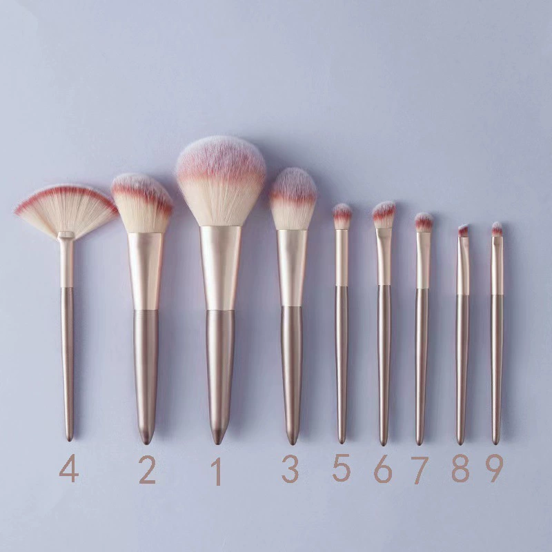 Портативная мягкая кисть для concealer, 9 штук, шампань цвет, полный комплект