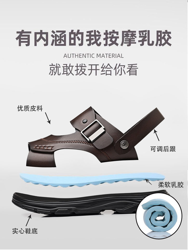 Dép sandal nam quai ngang đế bằng mềm nhẹ thoáng khí kiểu hai cách mang — Màu nâu, màu đen chi tiết 6