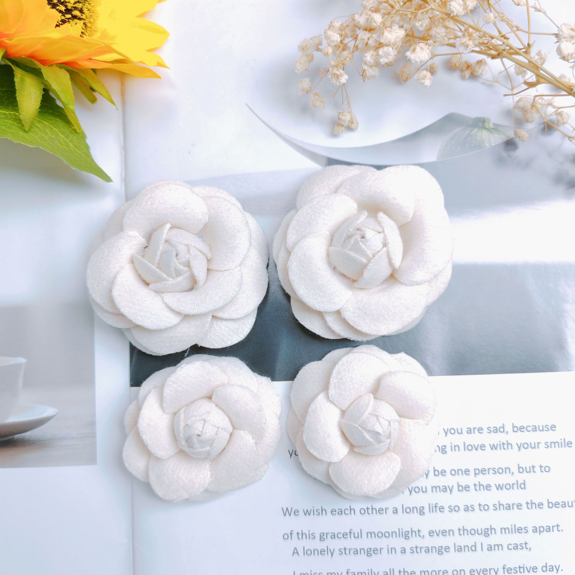 Handmade Camellia Brooch Floral Hair Accessory For Clothing_voghion.com