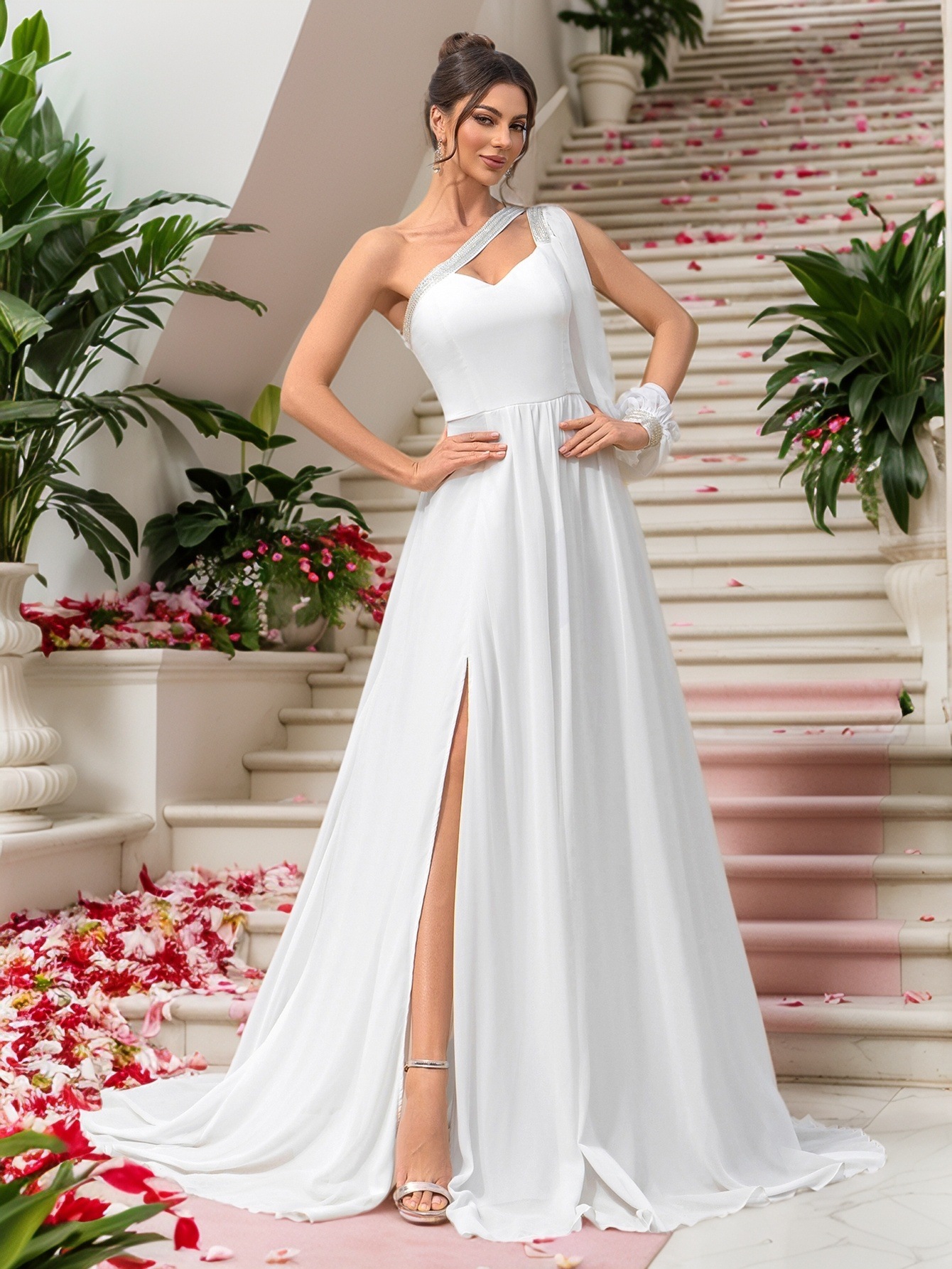 Vestido de comercio exterior europeo y americano nuevo vestido de gasa de un solo hombro banquete boda boda vestido de noche vestido de dama de honor image 3