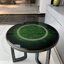 轻奢实木茶几圆形 后现代洽谈桌 意大利实木茶桌可 木皮工艺边几