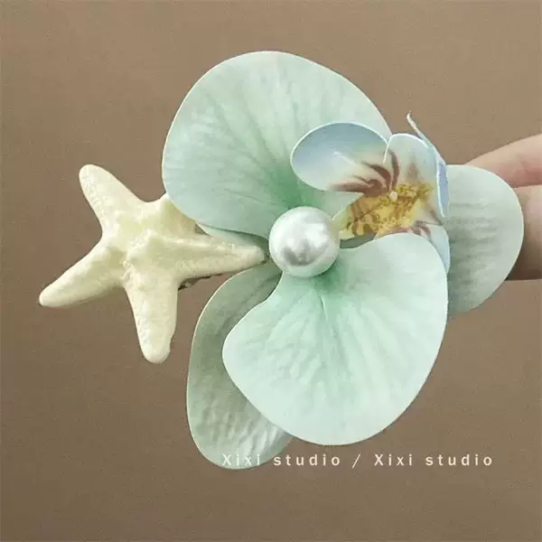 Romantic Island! Starfish Phalaenopsis Hairpin! Seaside Resort Style Side Clip Simulated Flower Hair Accessory Hair Twister