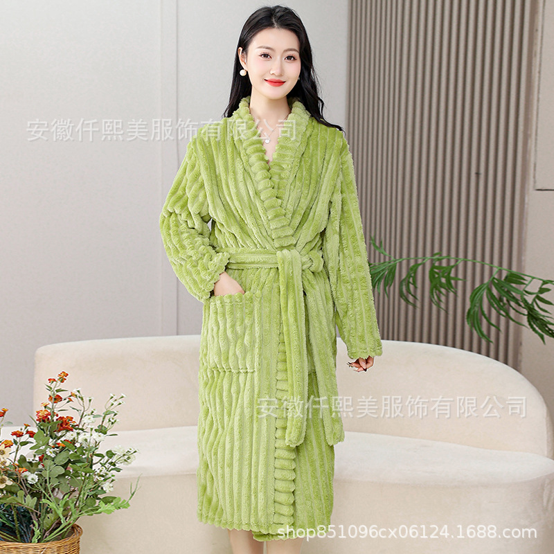 Flannel Bathrobe, Thickened Mid-Length Style, Unisex Couple's Pajamas, Fairy-Style Long-Sleeve Sexy Sleepwear