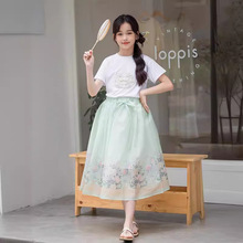 女童新中式纯棉上衣加马面裙中国风两件套表演服一件代发
