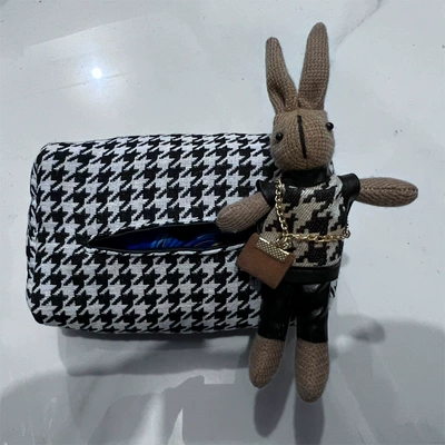 Living Room Fabric Hanging Tissue | Car tissue box/set - houndstooth-tissue-box-long-eared-rabbit-khaki-clothes