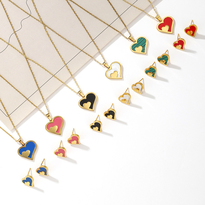 爱心贝壳套装复古跨境爆款小众心形耳环项链女饰品爱心套装批发