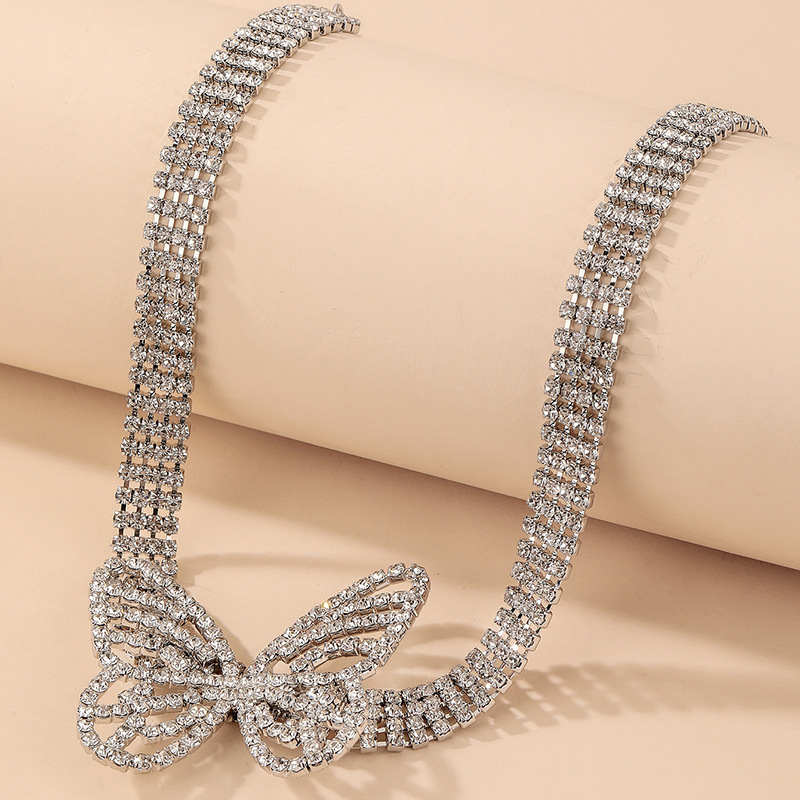 rhinestone butterfly thick chain korean style short necklace wholesale jewelry Nihaojewelry