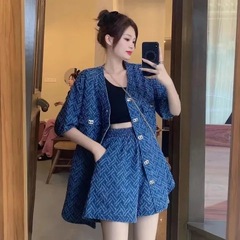 プラスサイズの女性の 2025 夏の新しいスタイルファット mm ファッション気質カジュアルスーツ女性のための肉を隠して痩身ルーズ 2 点セット