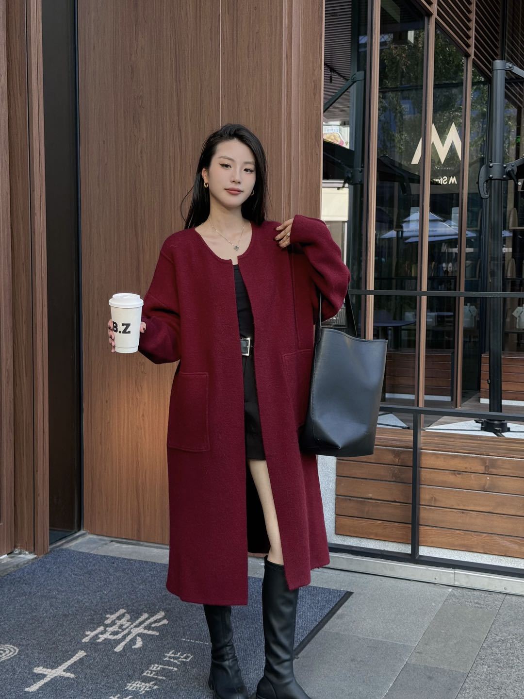 24 invierno Puyuan Angola rojo de alto nivel sensación de lana tejido cardigan para mujeres 2024 otoño invierno nuevo