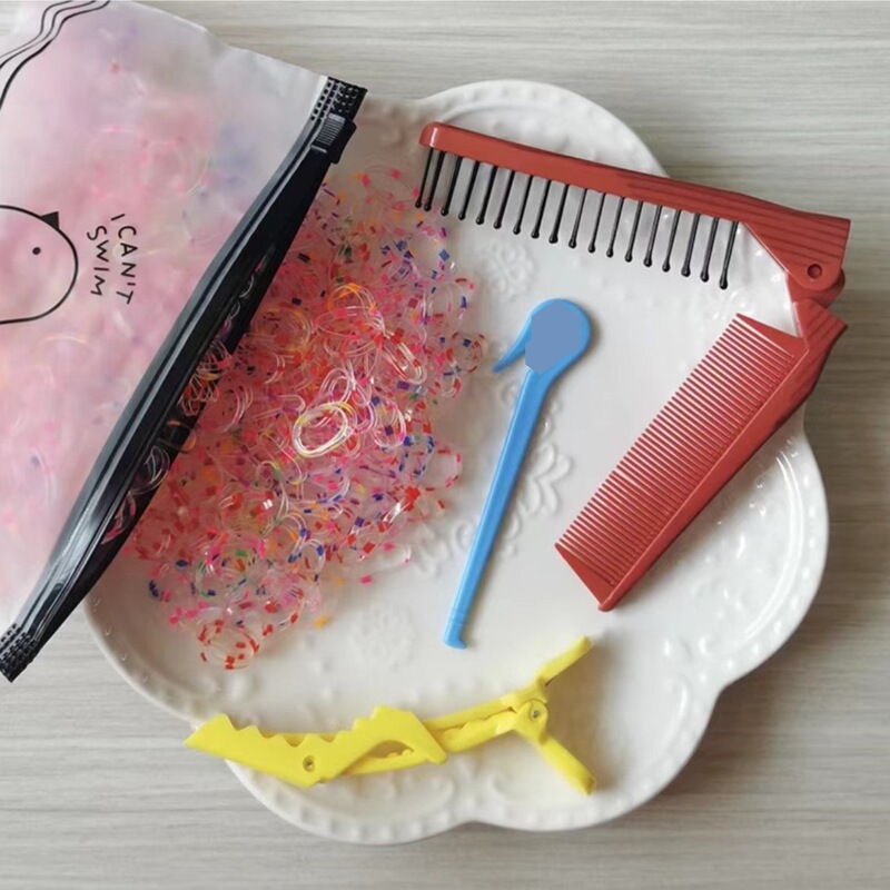 Pet powder children's hair braiding tool suit disposable rubber band hair remover folding comb partition clip hair accessories Pet powder children's hair braiding tool suit disposable rubber band hair remover folding comb partition clip hair accessories